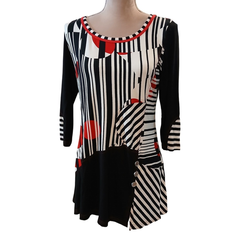 Lior Paris S Abstract Geometric Polka Dot Tunic Top Black White Red Modest